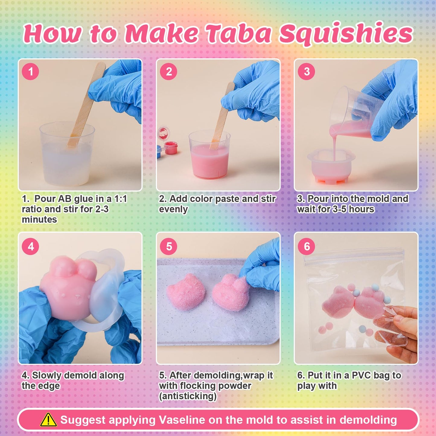 Taba Squishy Making Kit, DIY Taba Squishy Kit, 18oz FuFu Squishy 7 Molds Silicone, Liquid Silicone 1:1 AB Ratio Epoxy Resin Mix for Squishy, Stress Relief Taba Squishies, Gifts for Any Occasion