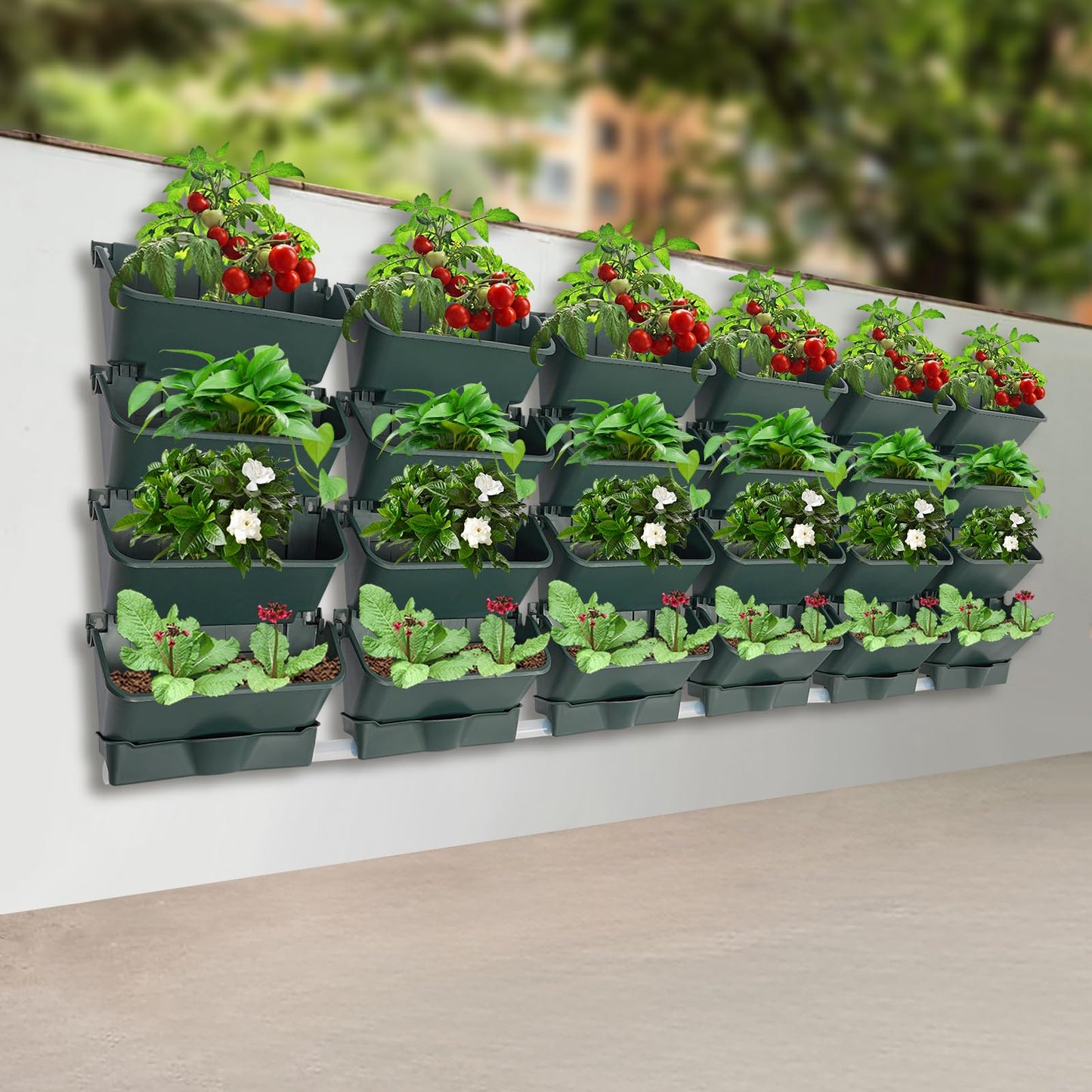 24 Pack Hanging Vertical Wall Planter,12.99inch Wall Mounted Planter for Patio Outdoor Decor,Home Army Green Plastic Pot Balcony Plant Vegetable Fruit Herb Hanging Pocket Holder Flowerpot (Army Green)