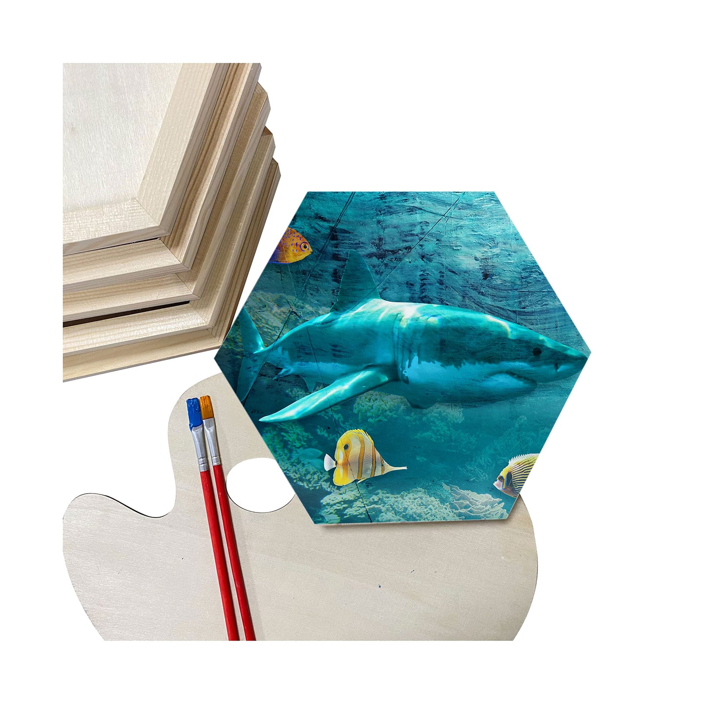 Hexagon Wood Canvas for Crafts, Framed Wooden Panel Boards for Painting (8x9 in,6 Pack)