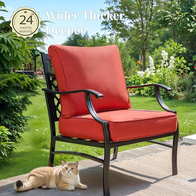 Patio Furniture Set 7 pcs, Outdoor Patio Furniture, 3-Seat Sofa, 2 Single Chairs, 2 Swivel Chairs, 2 Ottomans and 5.75" Extra Thick Cushion, Patio Conversation Set for Backyard Deck,Red