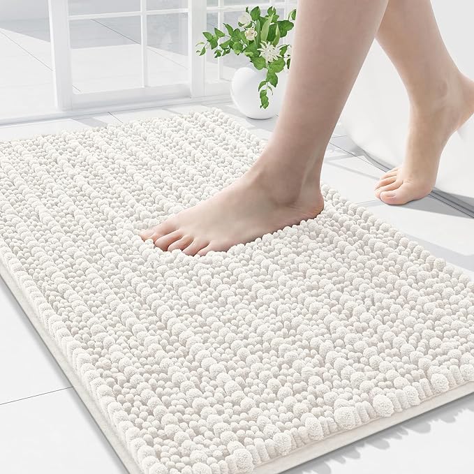 Arotive Luxury Chenille Bathroom Rug Mat, Extra Soft Thick Absorbent Shaggy Bath Rugs, Non-Slip Machine Wash Dry, Plush Bath Mats for Bathroom, Shower and Tub, 34x21, Ivory