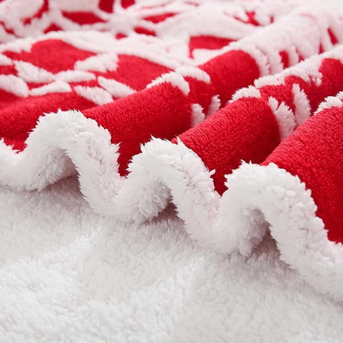 SOCHOW Christmas Holiday Jacquard Sherpa Fleece Throw Blanket, Fuzzy Warm Super Soft Reversible Plush Blanket for Bed, Sofa and Couch, 50 x 60 inches, Red