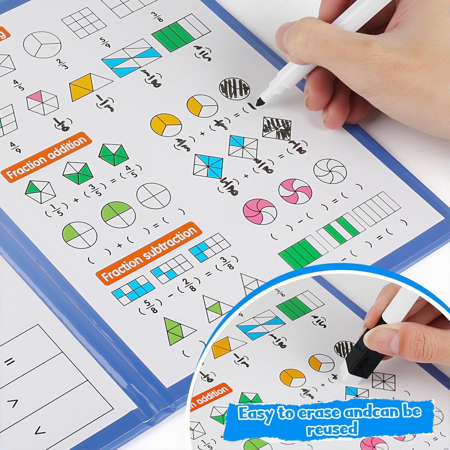Magnetic Fraction Demonstration Book,Magnetic Fraction Tiles & Fraction Circles Set,Math Manipulatives for Elementary School,Montessori Fraction Manipulatives Learning Educational Puzzle Toys for Kids