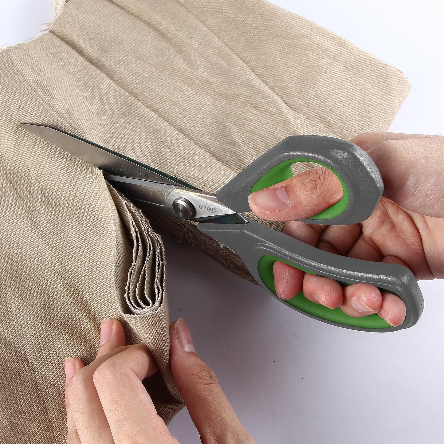 LIVINGO Professional Sharp Fabric Scissors - Titanium Coated Forged Steel Heavy Duty Shears All Purpose for Sewing Craft Cutting Cloth, Paper, Leather, 9.5 Inches, Gray/Green