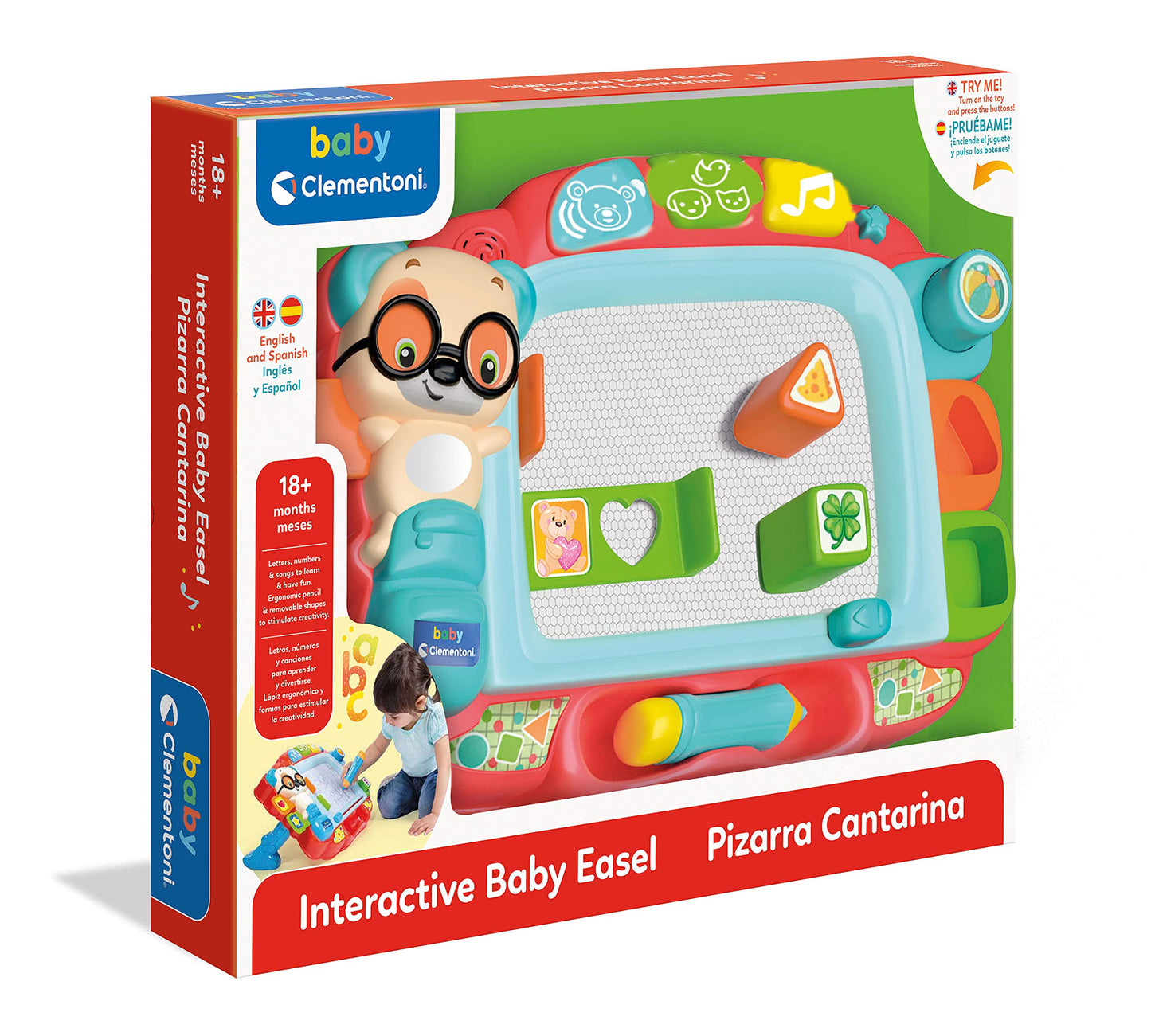 Clementoni 61338 Baby Interactive Magnetic Easel for Toddlers-Ages 18 Months Plus, Multicoloured
