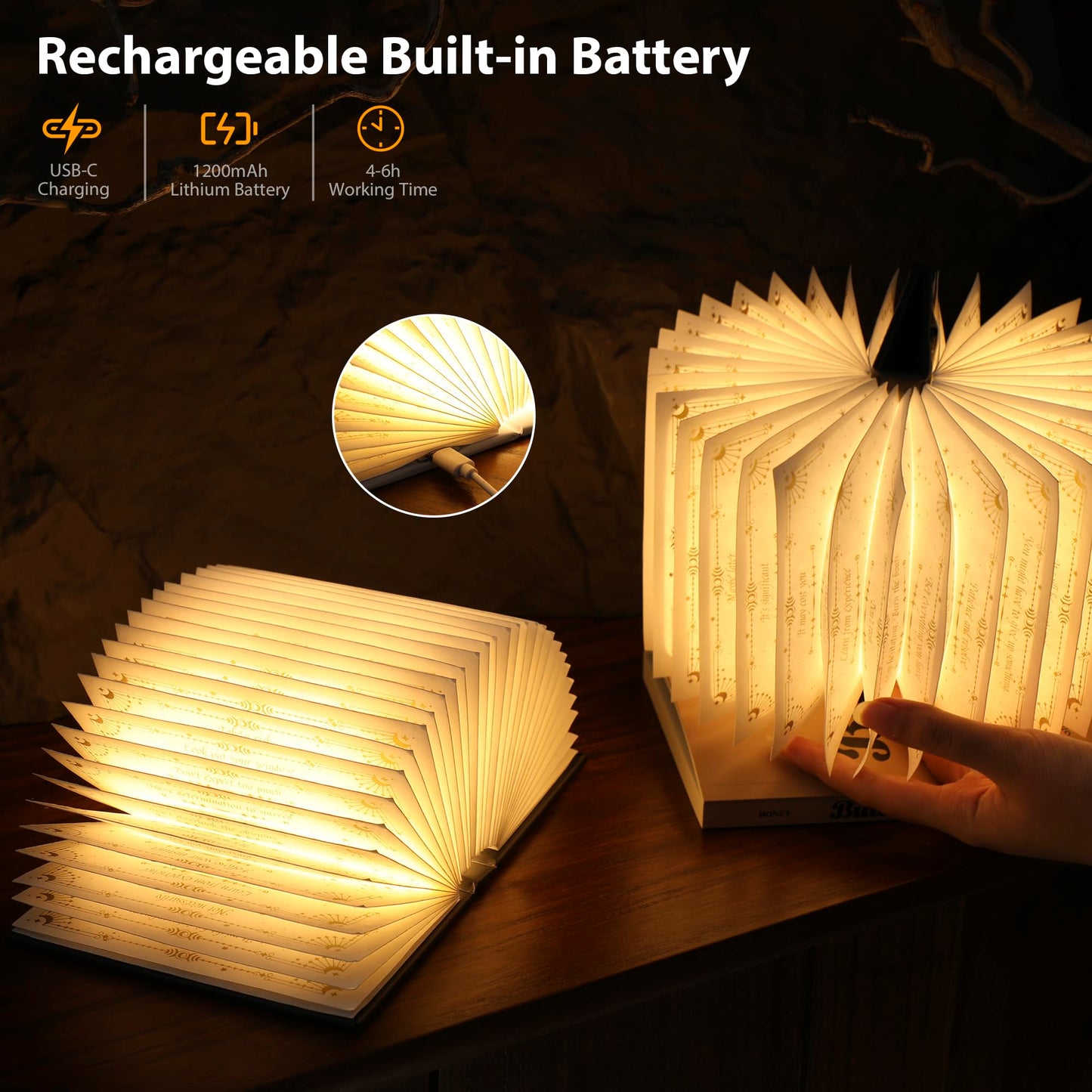 ZBOLE Magic Truth Book Light - Rechargeable LED Book Lamp for Home Decor, Ideal Christmas & Bookworm Gifts with Gold Foil Embossed Cover, Warm White Light for Entertainment & Relaxation (Blue)