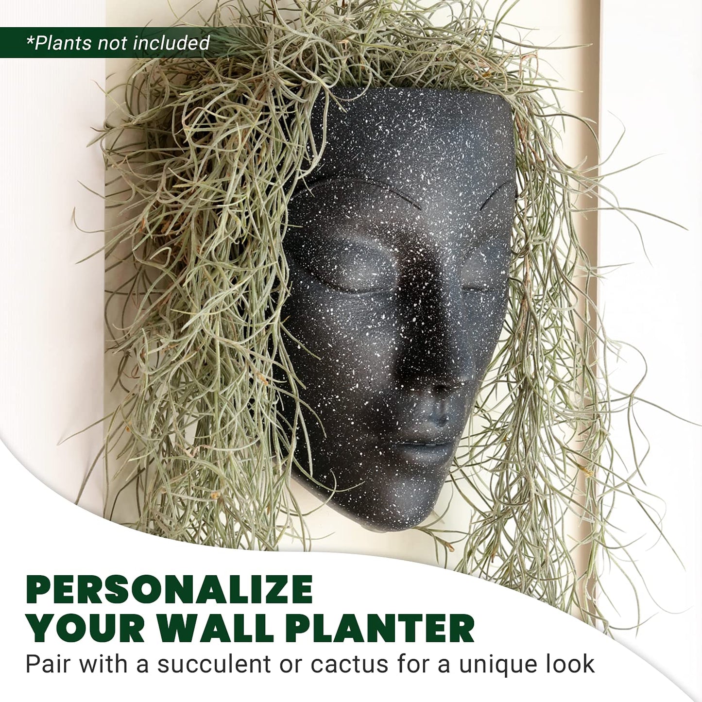 Bossa Linda Wall Planter | Unique Face Planters Pots - Plant Gifts for Indoor Plant Lovers Gift Ideas - Succulent Plant Gift - Tranquilo Black