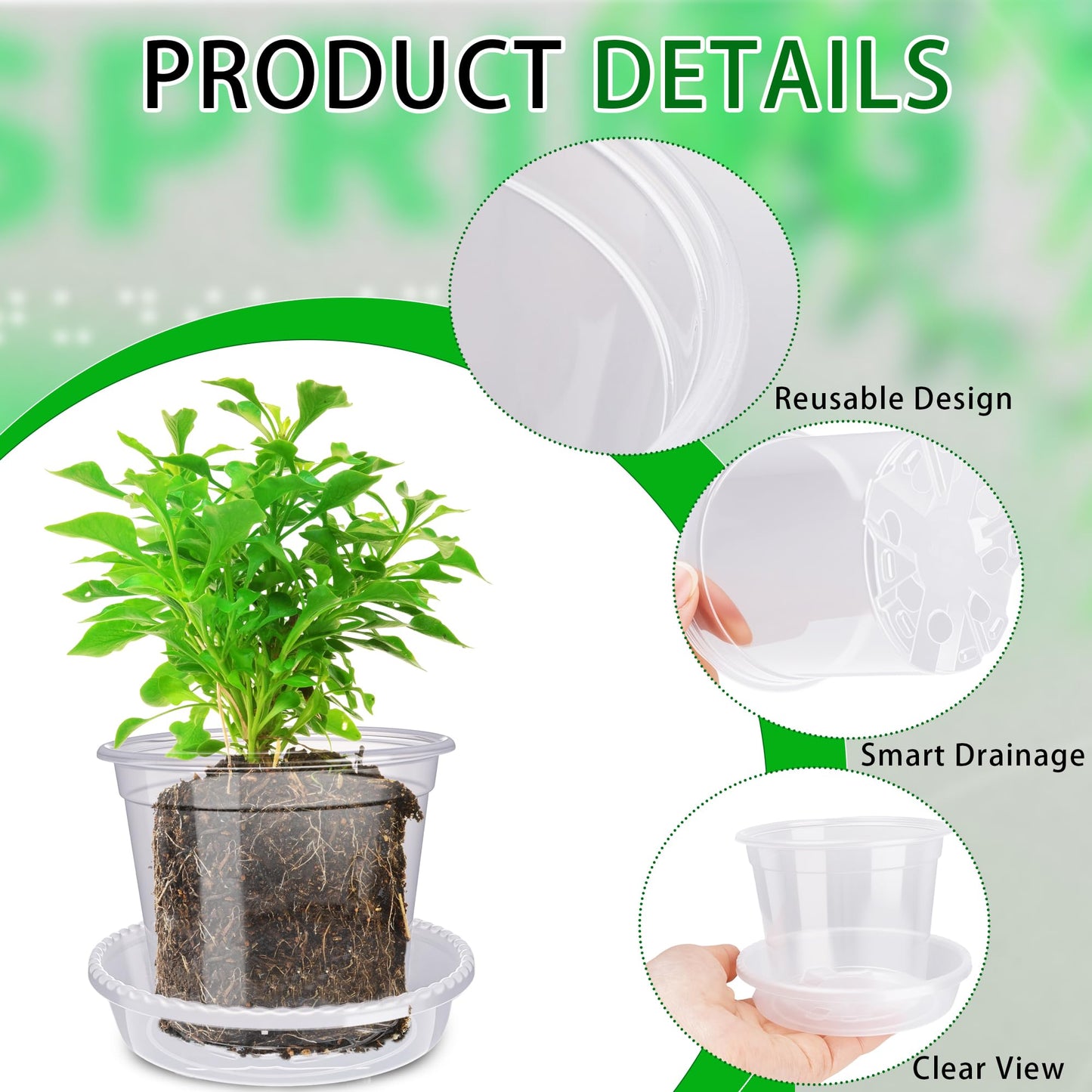 Plukeen 72 Pcs/36 Set 4 Inches Transparent Plastic Flower Pot with Trays Drainage Holes for Small Indoor Plants Seedling Starter Various Plants