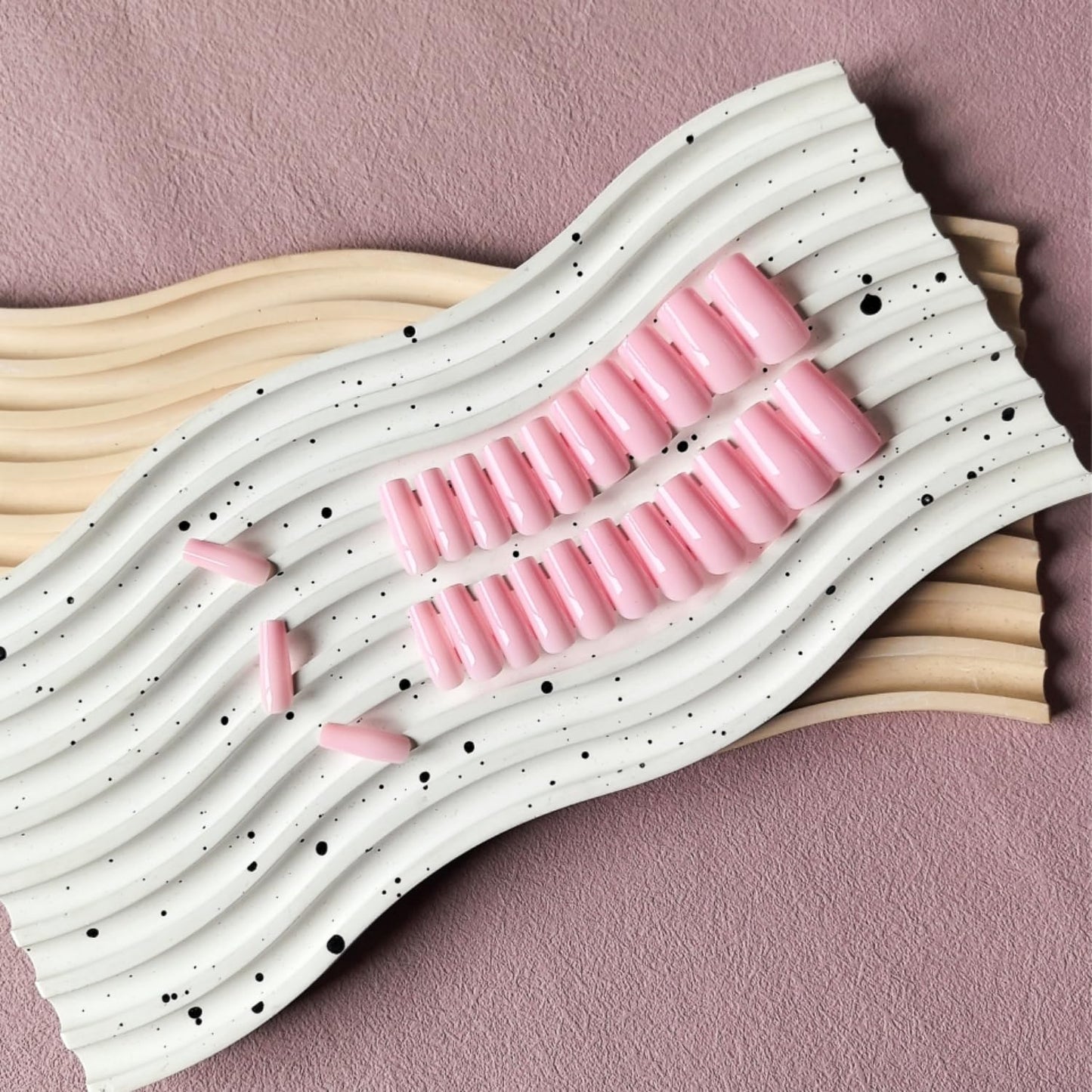 Baby Pink Press On Nails Medium Long Square, Xcreando Medium Coffin Nails Acrylic Nails Press ons Glue on Nails Medium Length, Solid Color Fake Nails for Women, Natural Thick Artificial Nails Stick on