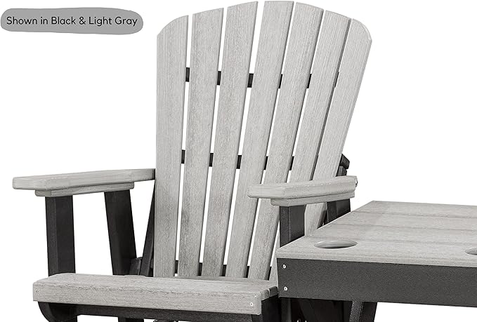 DutchCrafters Slat Fan Back Double Poly Adirondack Glider Outdoor Patio Chairs with Center Table (Black & Weatherwood)