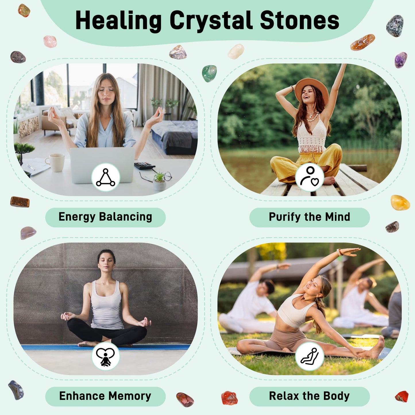 Zourglow 18 Pcs Healing Crystals and Stones Set, Natural Polished Gemstones, 0.8-1.2 Inch Tumbled Crystals, Lucky Pocket Stone for Reiki, Chakra Balancing, Meditation, Stress Relief