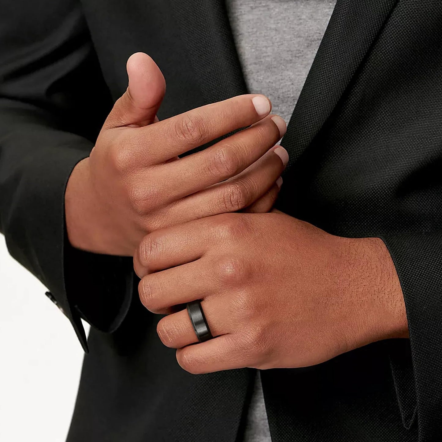 Jstyle Stainless Steel Rings for Men Women 8MM Wedding Band Rings Matte Surface - Beveled Polished Edge Mens Ring Size 10 Black Ring for Men