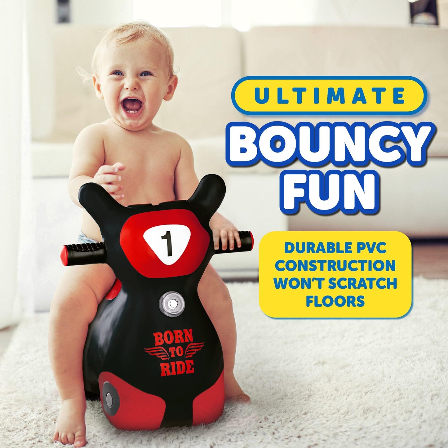 Waddle Bouncy Hopper Inflatable Hopping Toy Scooter, Indoors and Outdoor for Toddlers and Kids, Boys and Girls Ages 2 Years and Up (Black/Red Zoomer)