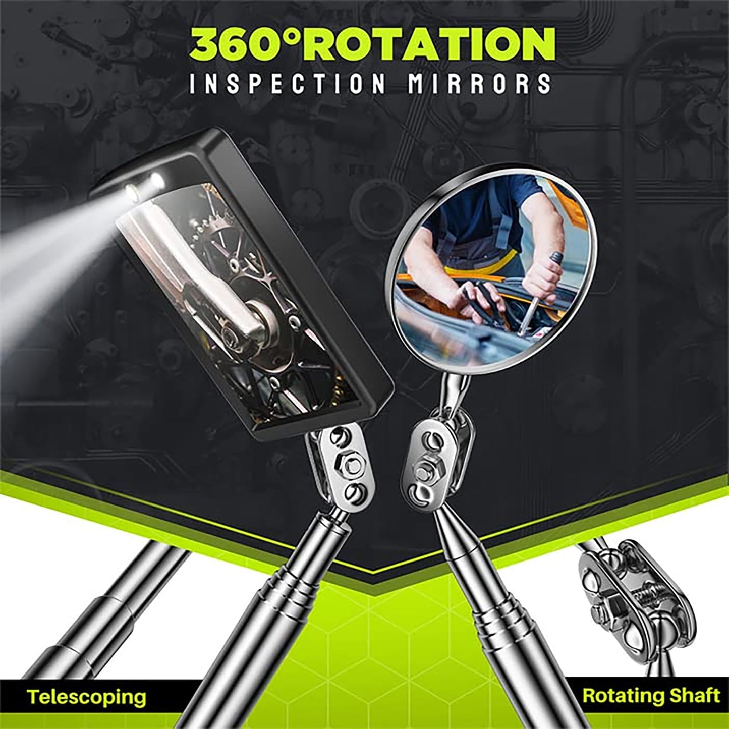 Telescoping Magnetic Pickup Tool Set, Inspection Mirror Telescoping, LED Flashlight, Cool Gadgets for Men, Stocking Stuffers, Gifts for Dad, Husband, Kids, Boyfriend, Magnet Stick (Yellow)