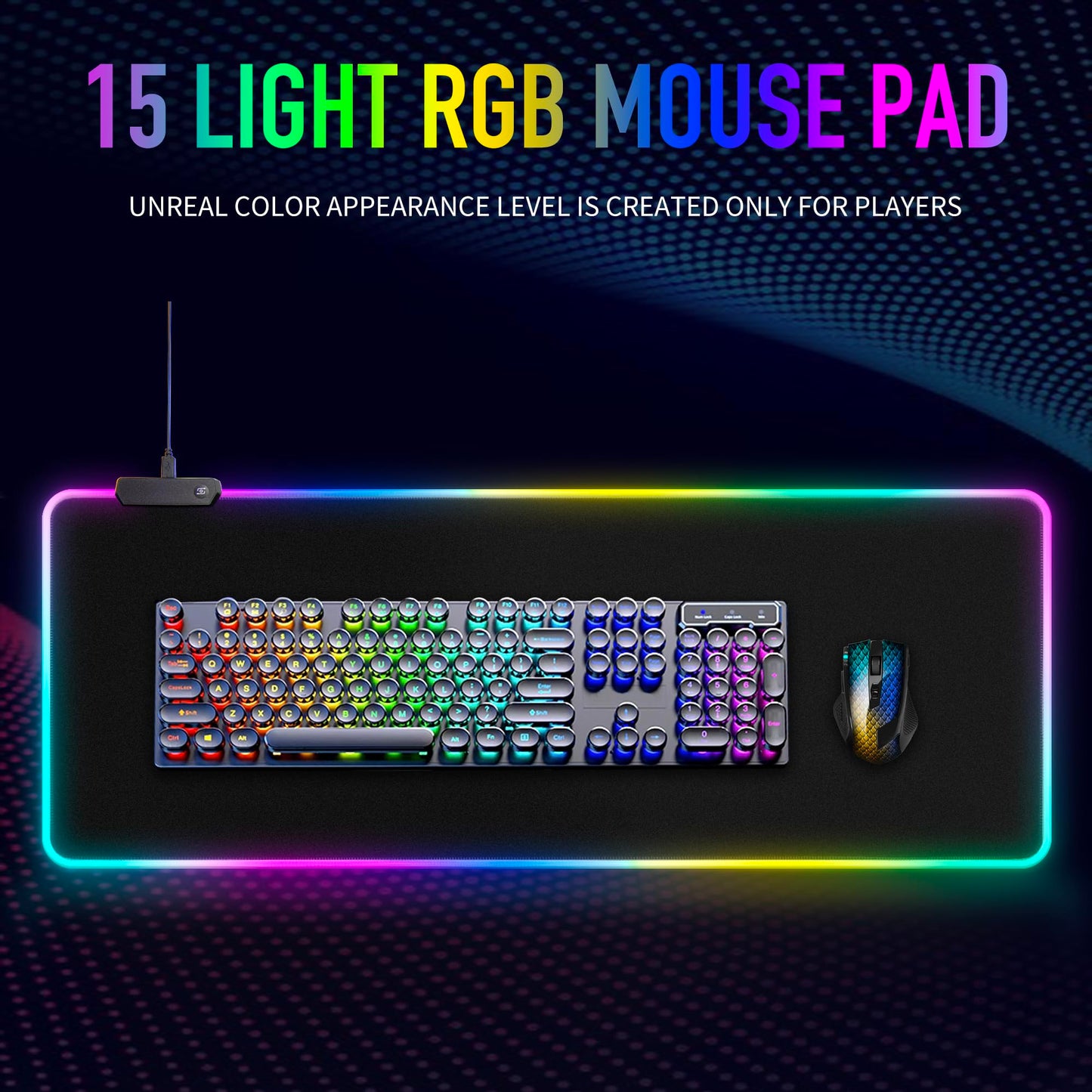 Large RGB Gaming Mouse Pad -15 Light Modes Touch Control Extended Soft Computer Keyboard Mat Non-Slip Rubber Base for Gamer Esports Pros 31.5X11.8(RGB)