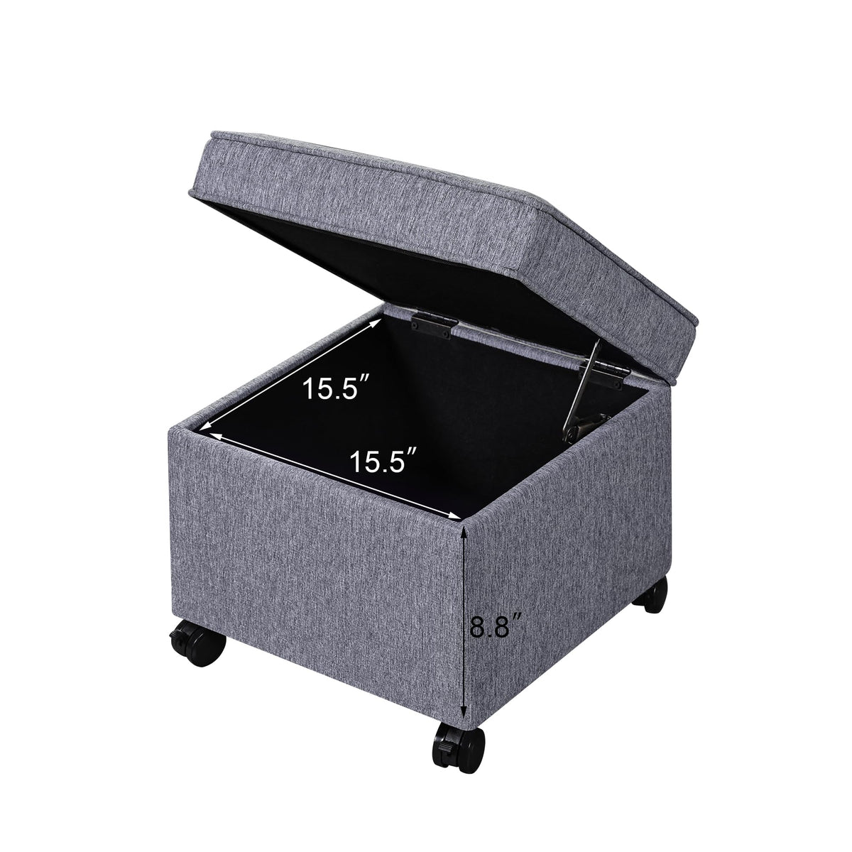 17.5 Inch Square Storage Ottoman with Wheels