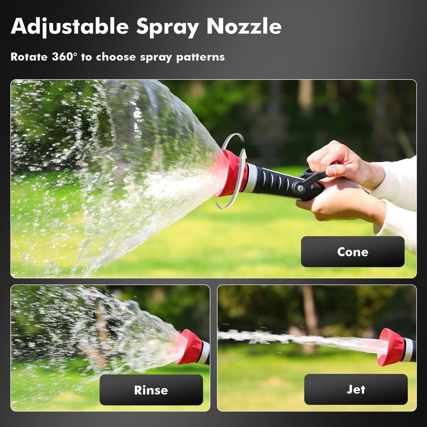 RESTMO Heavy Duty Garden Hose Nozzle, Classic Fireman Style Grip Nozzle with Large Lever Handle, High Pressure Twist Nozzle with Adjustable Spray Patterns for Watering Lawn and Garden, Washing Car