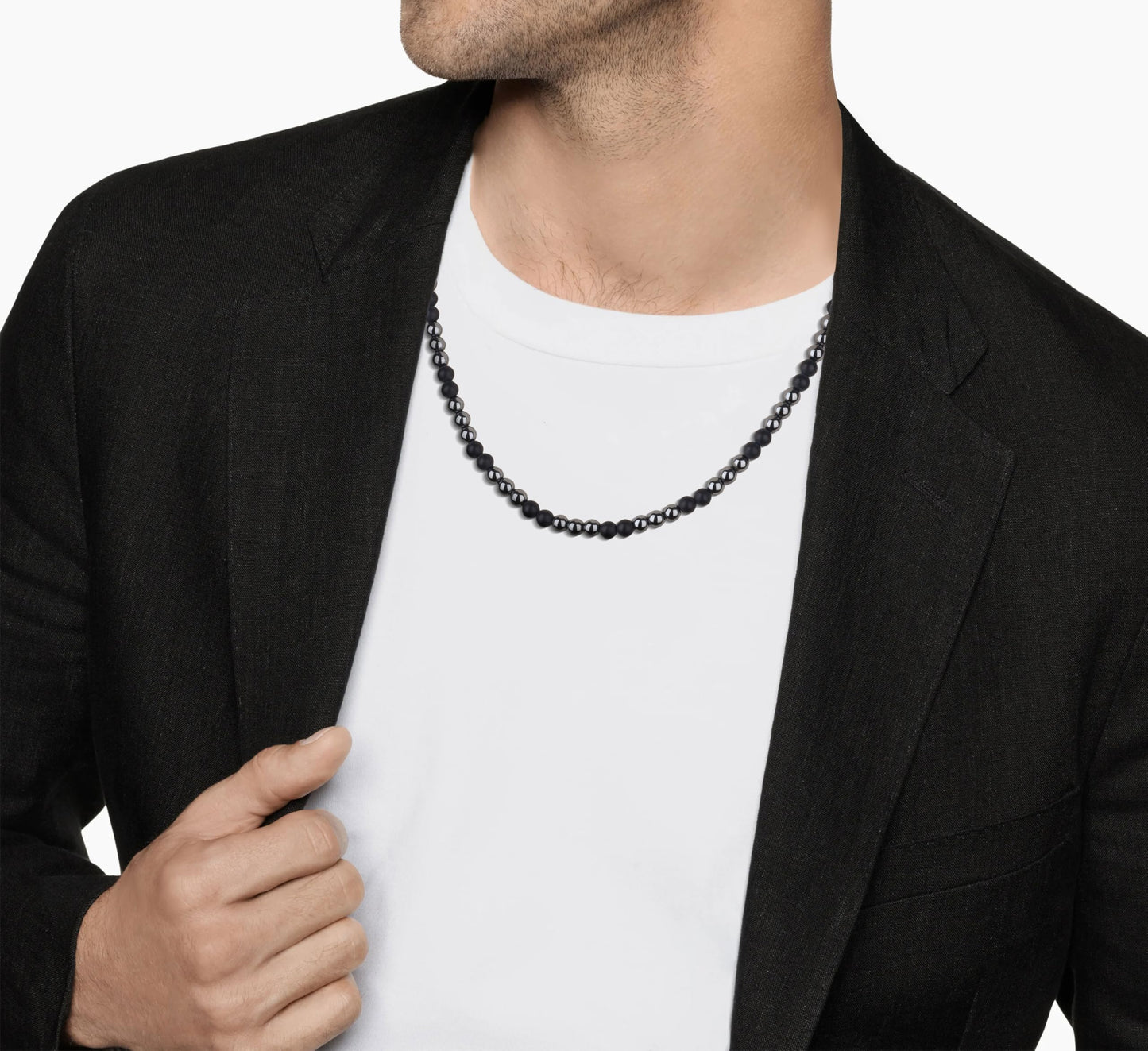 GAVU Hematite Matte Onyx Crystal Necklace for Men 24"