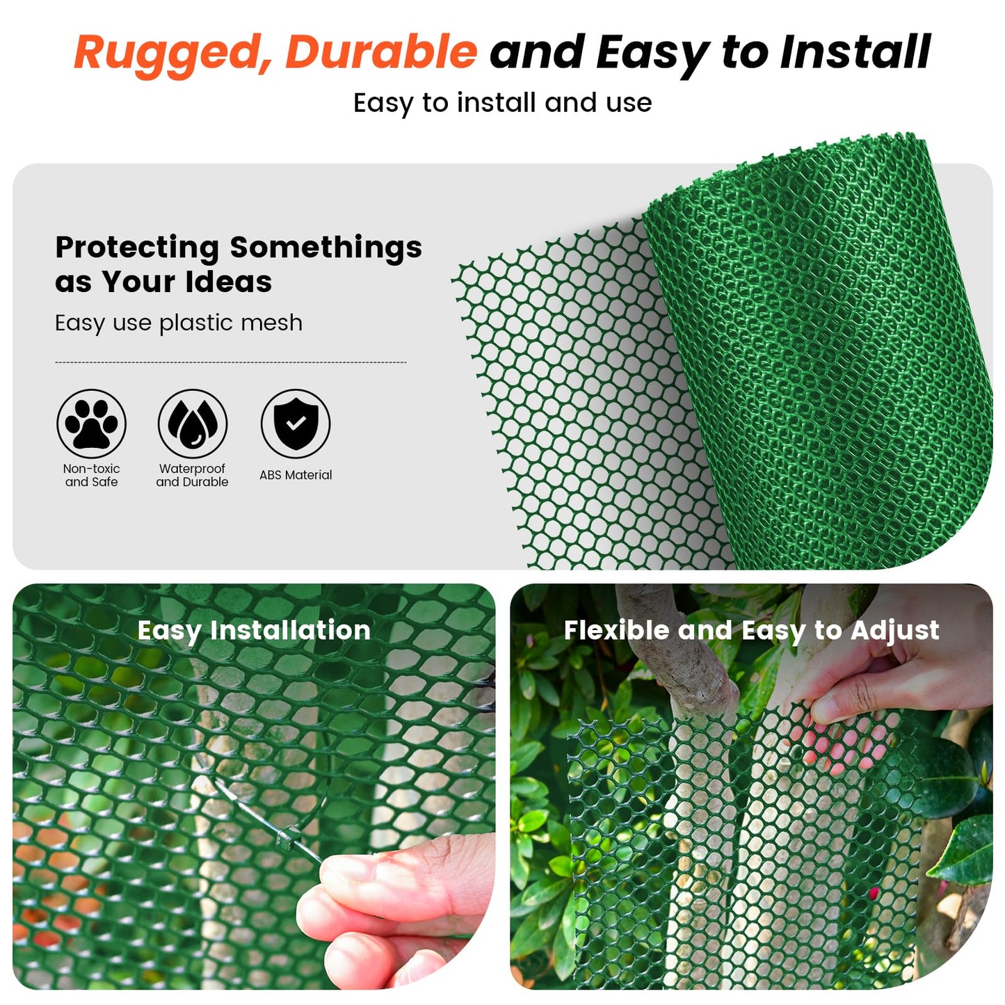 Toolterritary 16IN x 50FT Plastic Chicken Wire Mesh, Chicken Wire for Floral Arrangements, Chicken Wire Mesh for Crafts with 100 Pcs Zip Ties, Mesh Fence for Dogs, Deers, Poultry