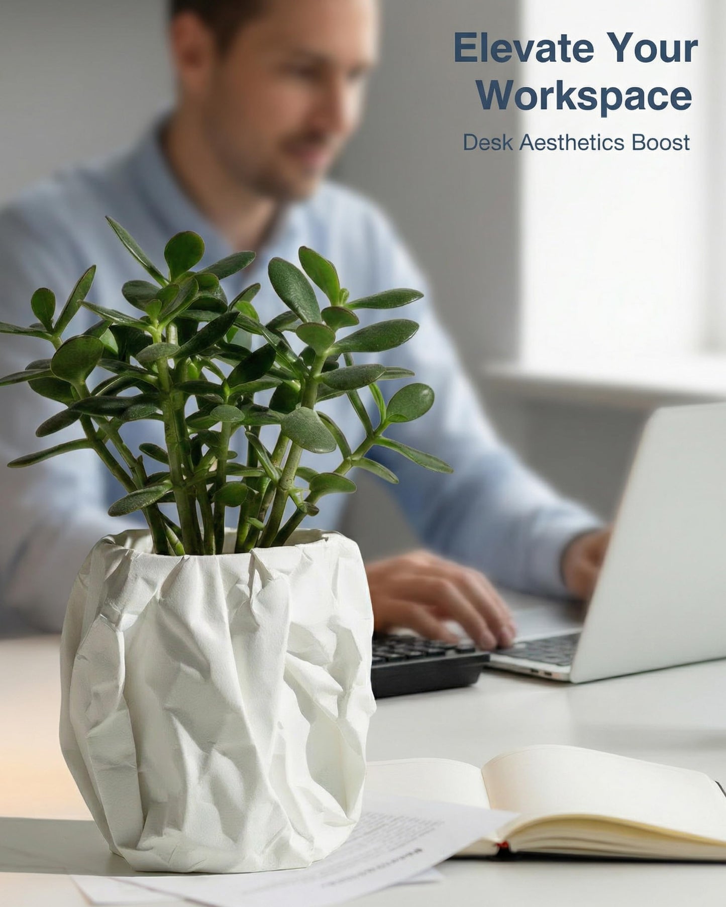 CODIAO Small White Pot Cover (No Drainage) - Unique 3D Printed Crumbled Paper Planter - Modern Artistic Cachepot for 3" Succulents - Cute Desk Decor & Creative Gift (Matte White)