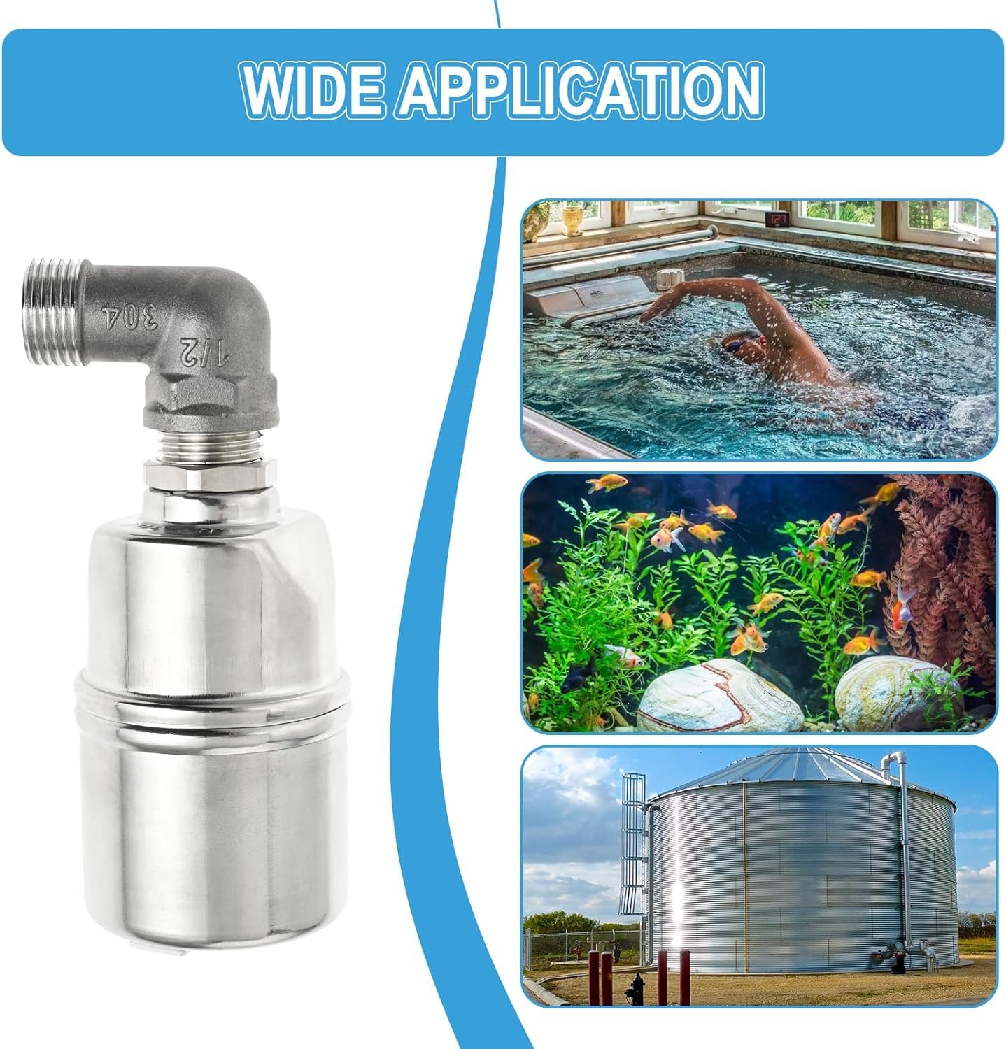 Auto Water Level Control Float Valve 1/2" 3/4" - 304 Stainless Steel, No Pump Needed for Water Tanks, Fish Ponds, Livestock Troughs, Hydroponics, Pool(1 Pack Long)
