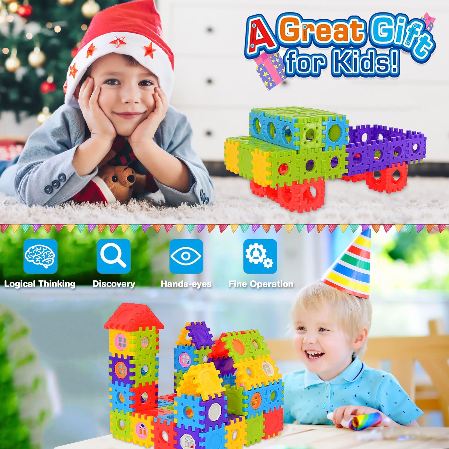 FUBAODA Building Blocks for Toddlers & Kids 180 Pcs Toy Building Sets – STEM Building Toys –Interlocking Building Blocks for Toddlers and Kids