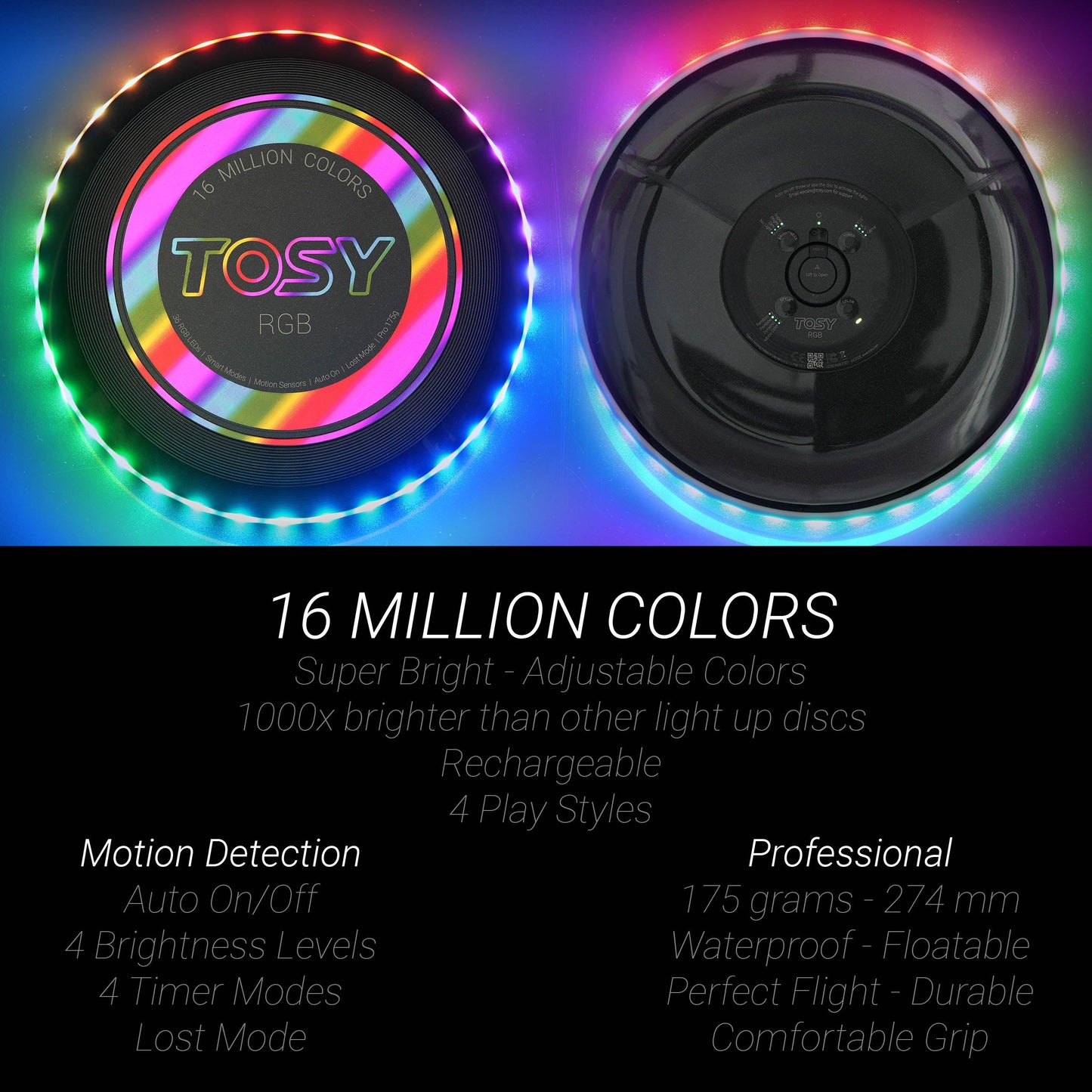 TOSY Bundle of 2 - Flying Disc 108 LEDs - RGB Black + RGB White