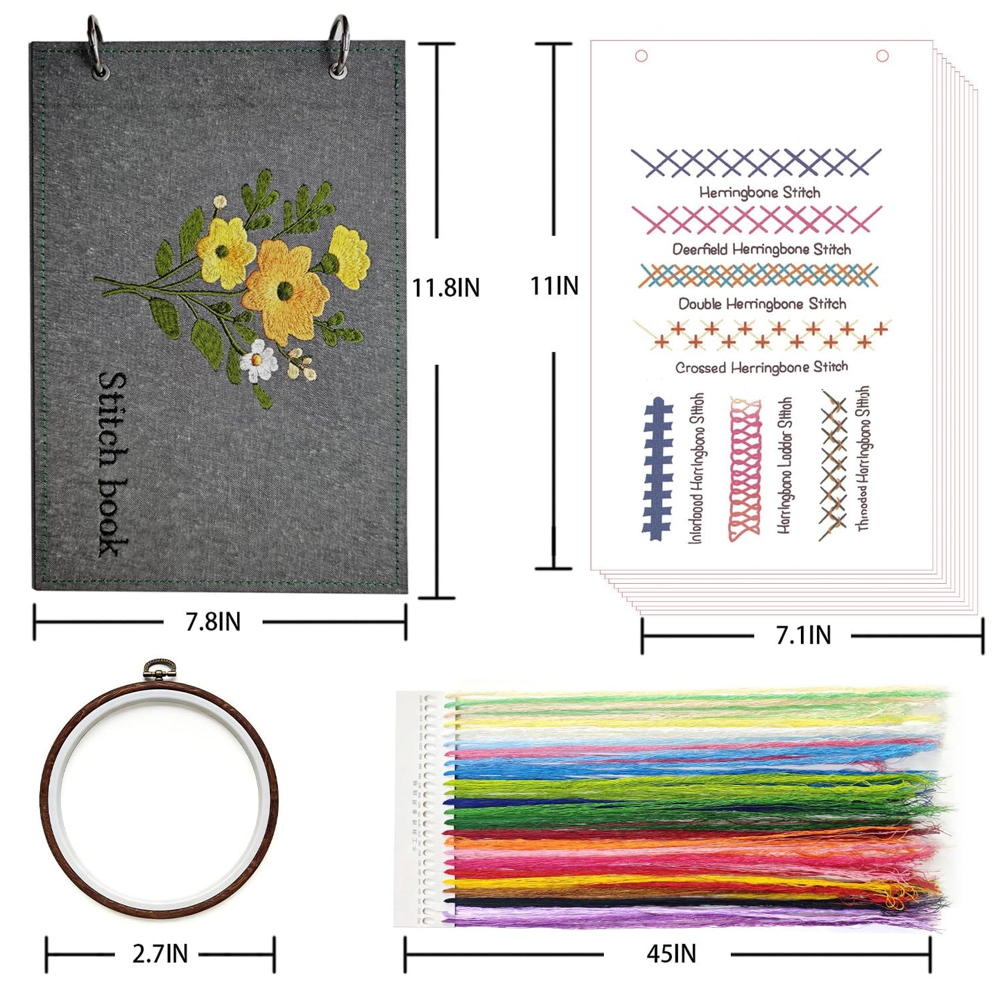 NFEHGXAE Beginner Embroidery Stitch Book Kit with Fabric Pages, 106 Stitches in Structured Learning Order for Adults, Complete DIY Sewing Kit with Patterns, Guide & Tools, Gift for Women
