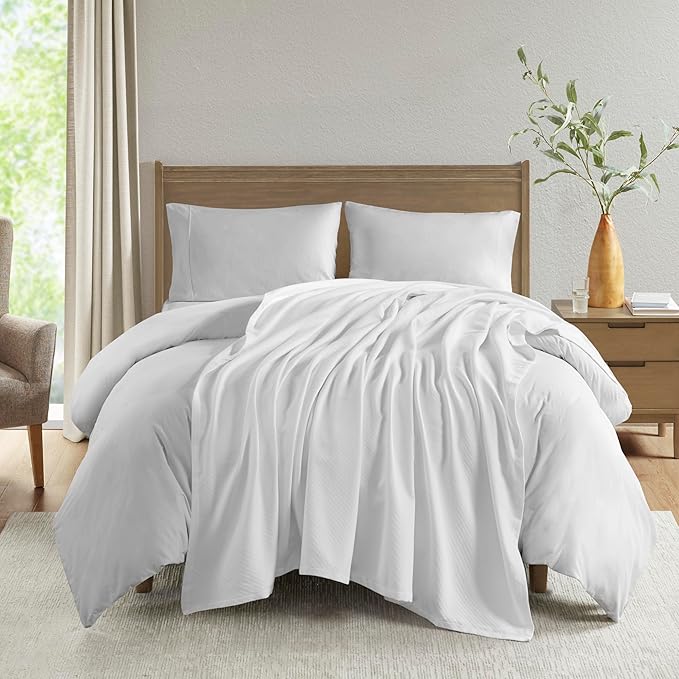 Madison Park - BL51N-0613 Liquid Cotton Luxury Blanket Premium Soft Cozy 100% Ring Spun Cotton For Bed , Couch or Sofa, King, White