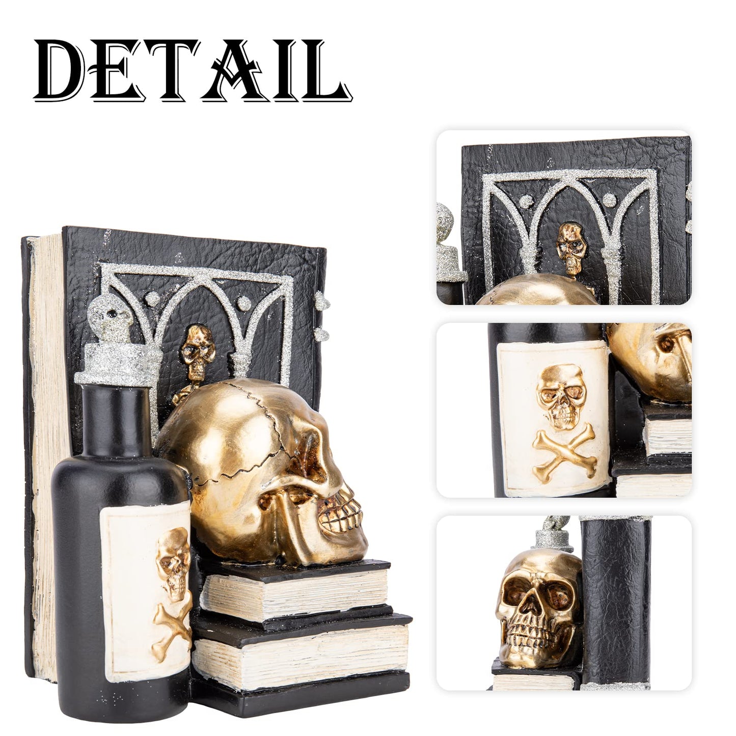 WONDER GARDEN Halloween Decorations Indoor Resin Halloween Skull Heads with Books Statue Head Sculptures Table Sign Decor for Party Home