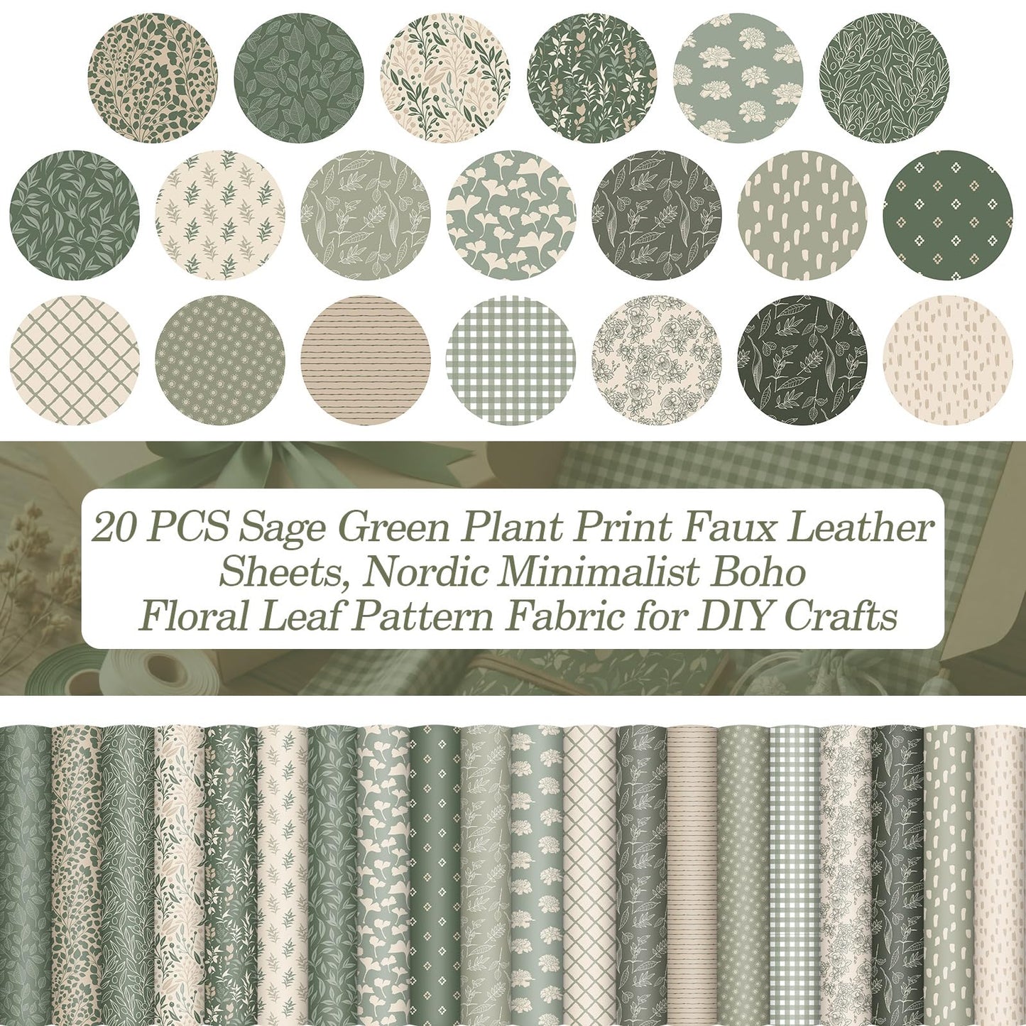 Honoson 20 Pcs Sage Green Faux Leather 8.3 x 6.3 Inch Floral Flower Synthetic Leather Sheet Spring Summer Plaid Fabric Sheets for Earrings DIY Crafts Decoration Supplies