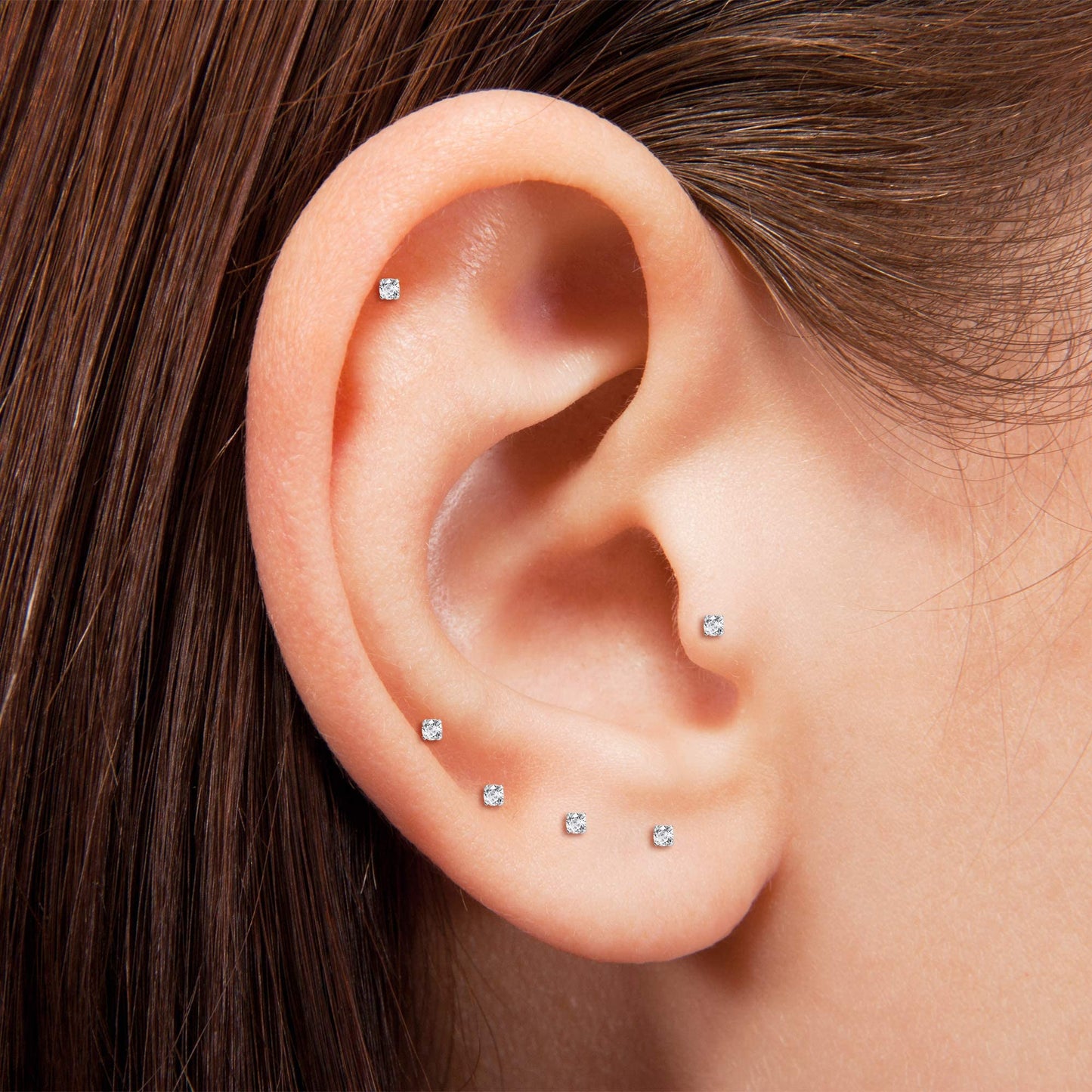 Tiny Flatback 2mm CZ Stud Earrings,Flat Screw Back Cubic Zirconia Earrings Helix Earrings Cartilage Tragus Piercing Jewelry Gift for Women(2mm CZ, 14K Gold)