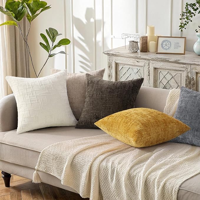 decorUhome Dark Brown Chenille Throw Pillow Covers 24x24 Set of 2 Thick Textured Slubby Couch Pillow Covers Farmhouse Accent Modern Neutral Decorative Pillow Cases for Bed Sofa Living Room