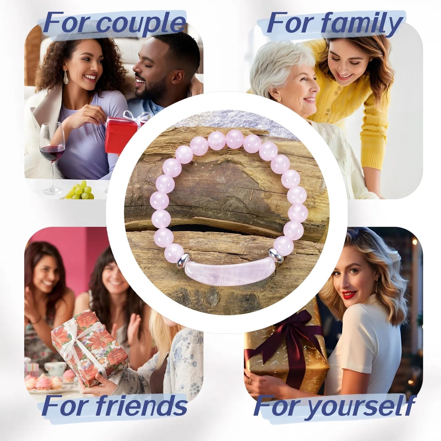 EDEN'S CALL 8mm Healing Crystal Beads Stretch Bracelet Handmade Good Luck Energy Chakra Stone Beaded Bangle, Rose Quartz