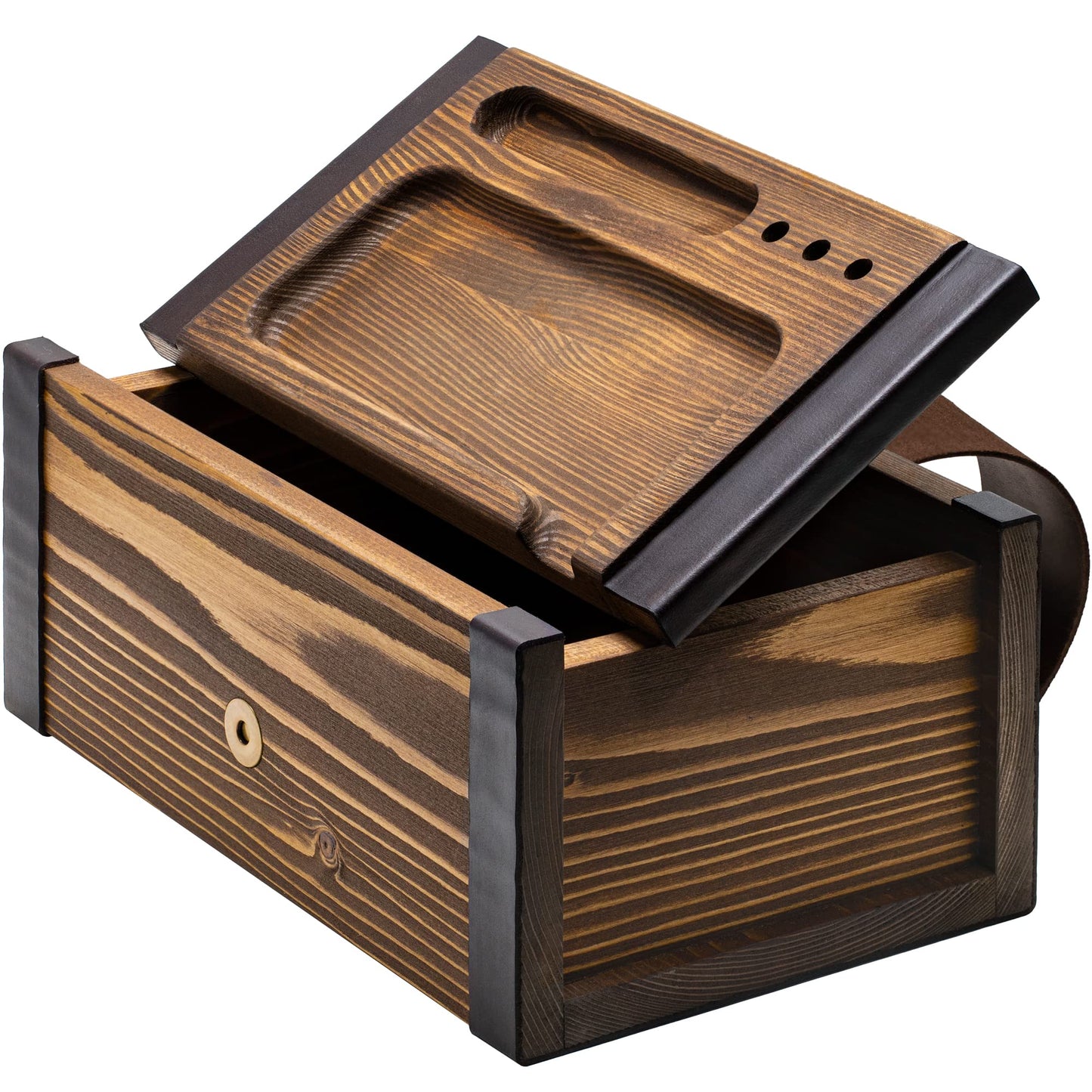 Large Wooden Box with Decorative Wood Tray - Handcrafted in Europe - Great Storage Organizer to Keep Your Accessories and Essentials