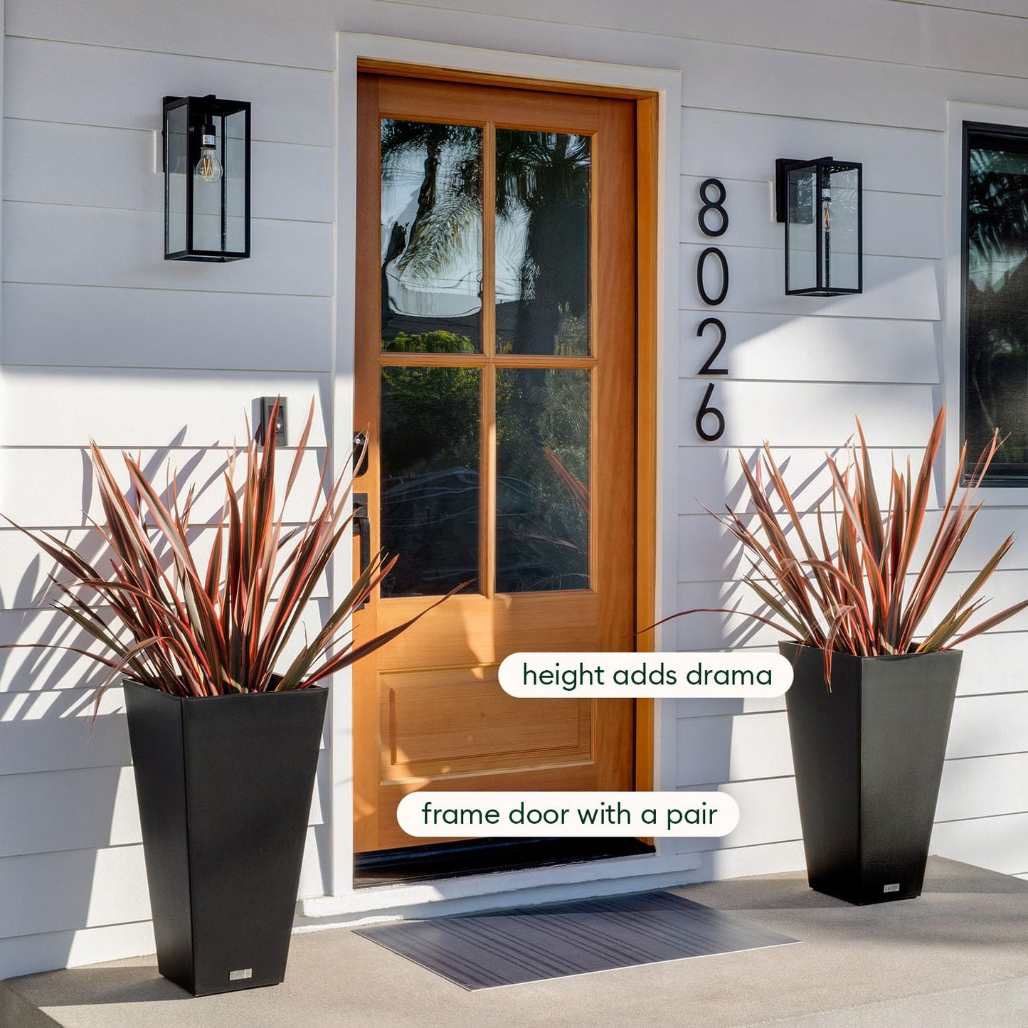 Veradek V-Resin Indoor/Outdoor Taper Planter (Black, 26 inch - 2 Pack with 2 Saucer Trays)