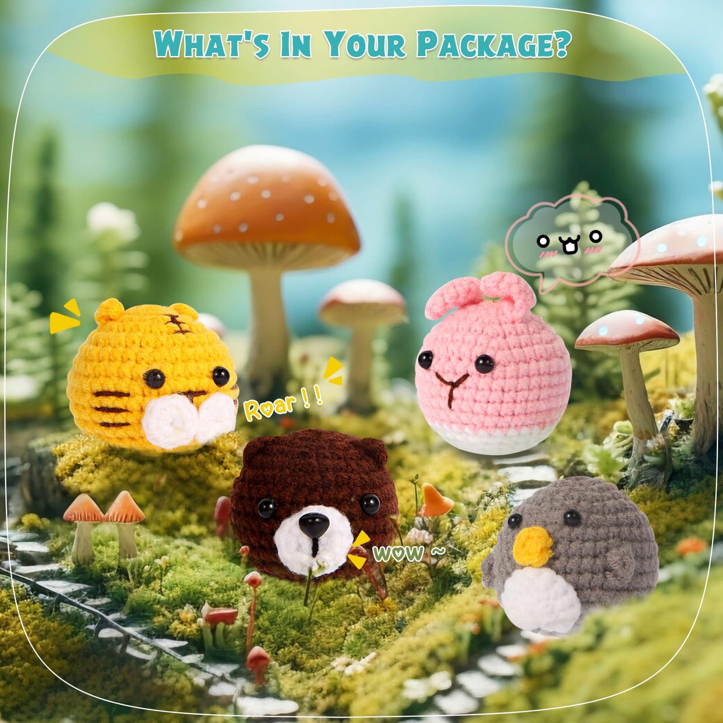 GOZATO Crochet Kit for Beginners, Crochet Animal Kit with Step-by-Step Video Tutorials, Easy Beginner Crochet Kit for Adults, Women & Men, Handmade DIY Gift Complete Kit Included (8Pack)