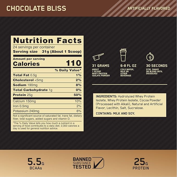 Optimum Nutrition Gold Standard 100% Isolate, Chocolate Bliss, 1.64 Pounds, 24 Servings (Packaging May Vary)