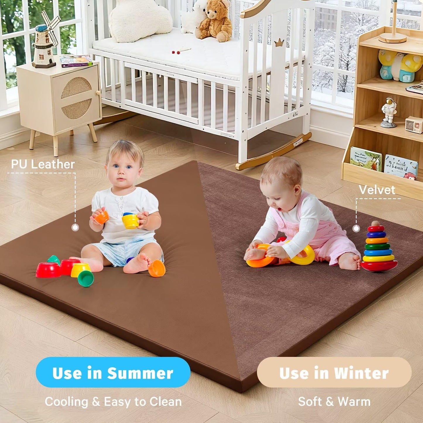 ILPEOD Waterproof Baby Play Mat for Floor Memory Foam 79 * 79 Cushion Playpen Playmat Tummy Time Crawling Mat Nursery Rug Thick Pad Create Soft & Safe Area for Infants,Toddler,Kids,Chestnut