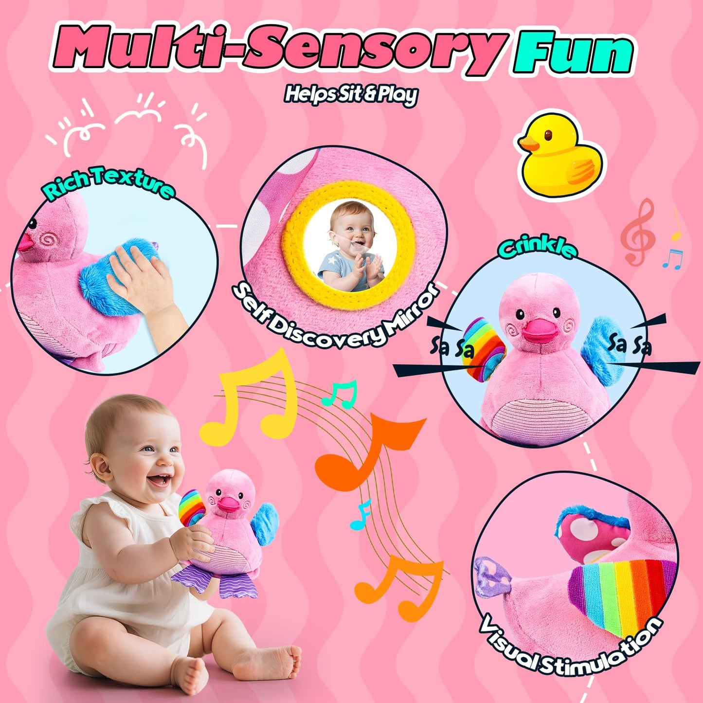 Esjay Crawling Musical Duck Plush Toy and Busy Board, Dancing Bouncing Recording Walking Sensory Toys for Boys Girls Toddlers