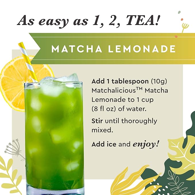 Matchalicious Matcha Lemonade Premium Japanese Green Tea Powder & REAL Lemon Crystals | Just Add Water, Dissolves Easily 6oz