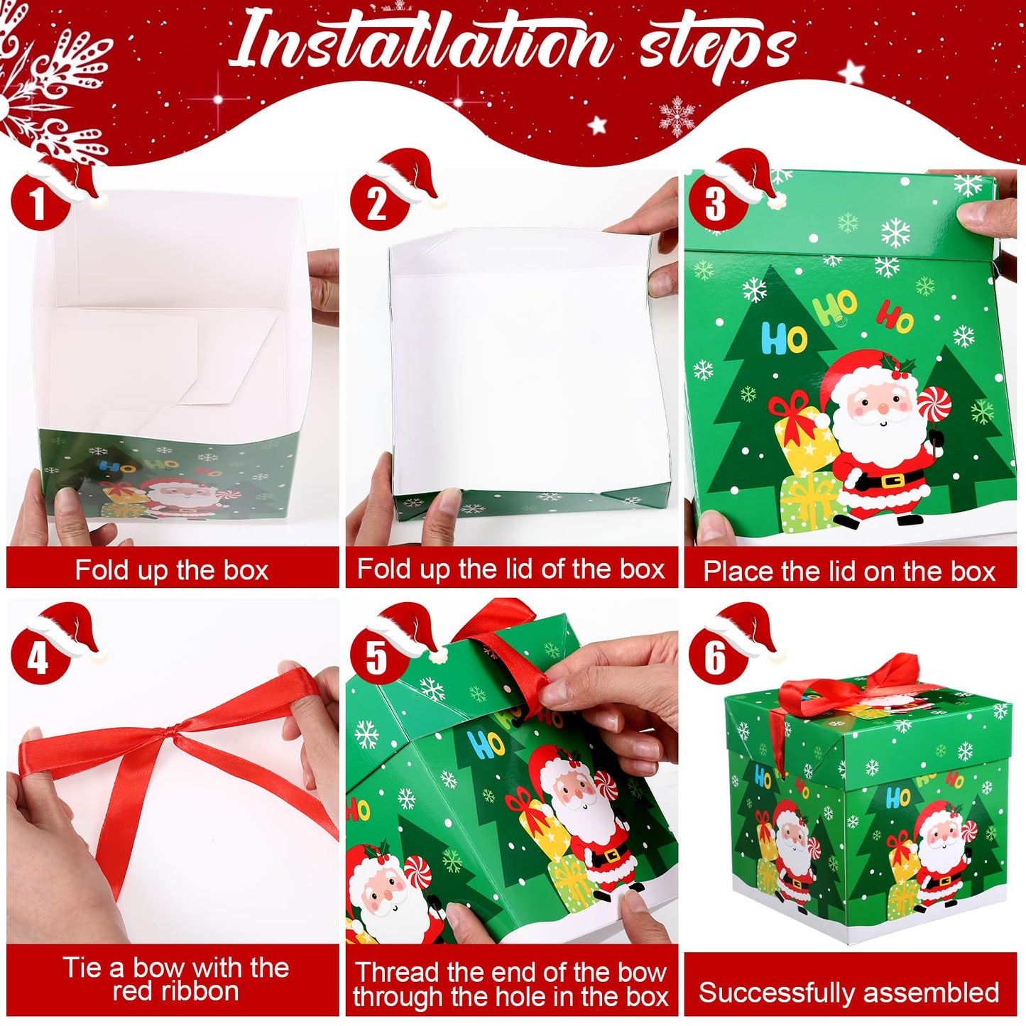 TecUnite 3 Pcs Christmas Stackable Nesting Gift Boxes Decorative Boxes with Lids for Present Wrapping Xmas New Year Holiday Party Xmas Tree Decor (Lively,Red, Green, White)