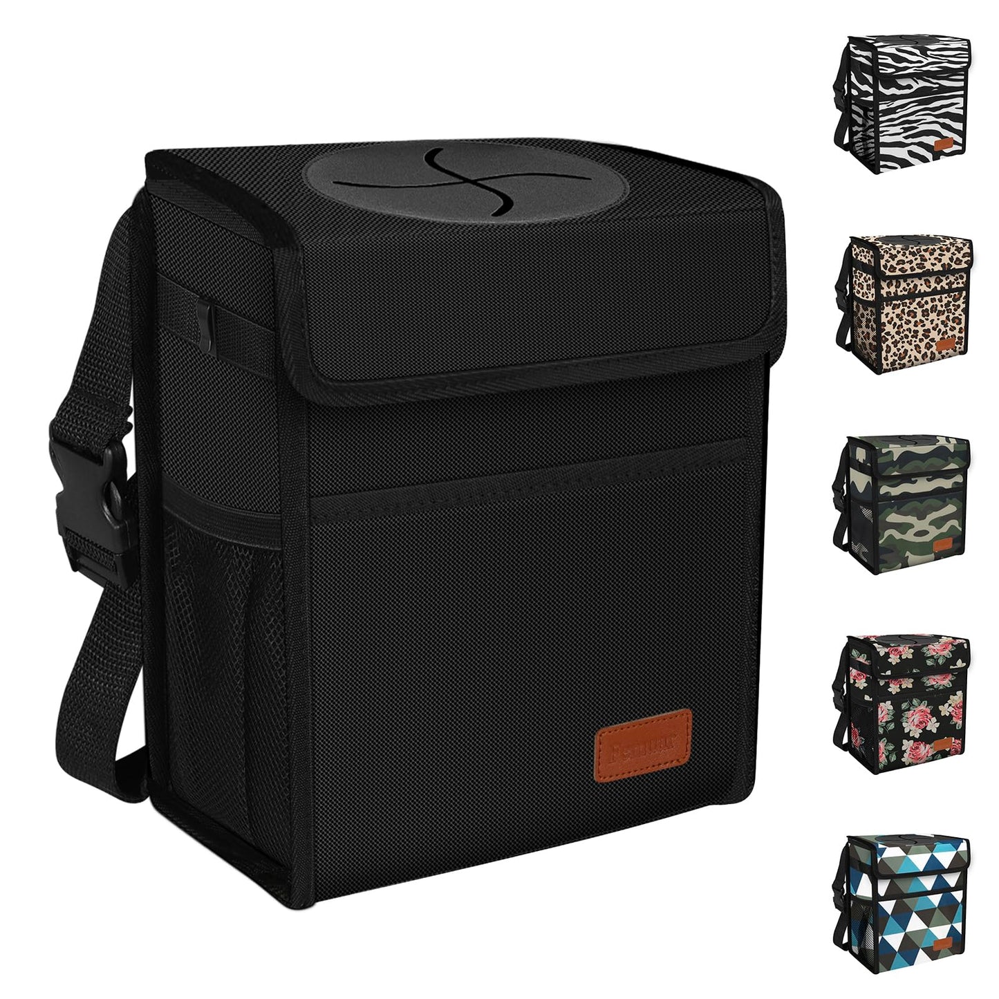 Femuar Leak Proof Car Trash Can with Lid - Waterproof Automotive Garbage Bin for SUVs, Collapsible and Portable Car Trash Bag, Black