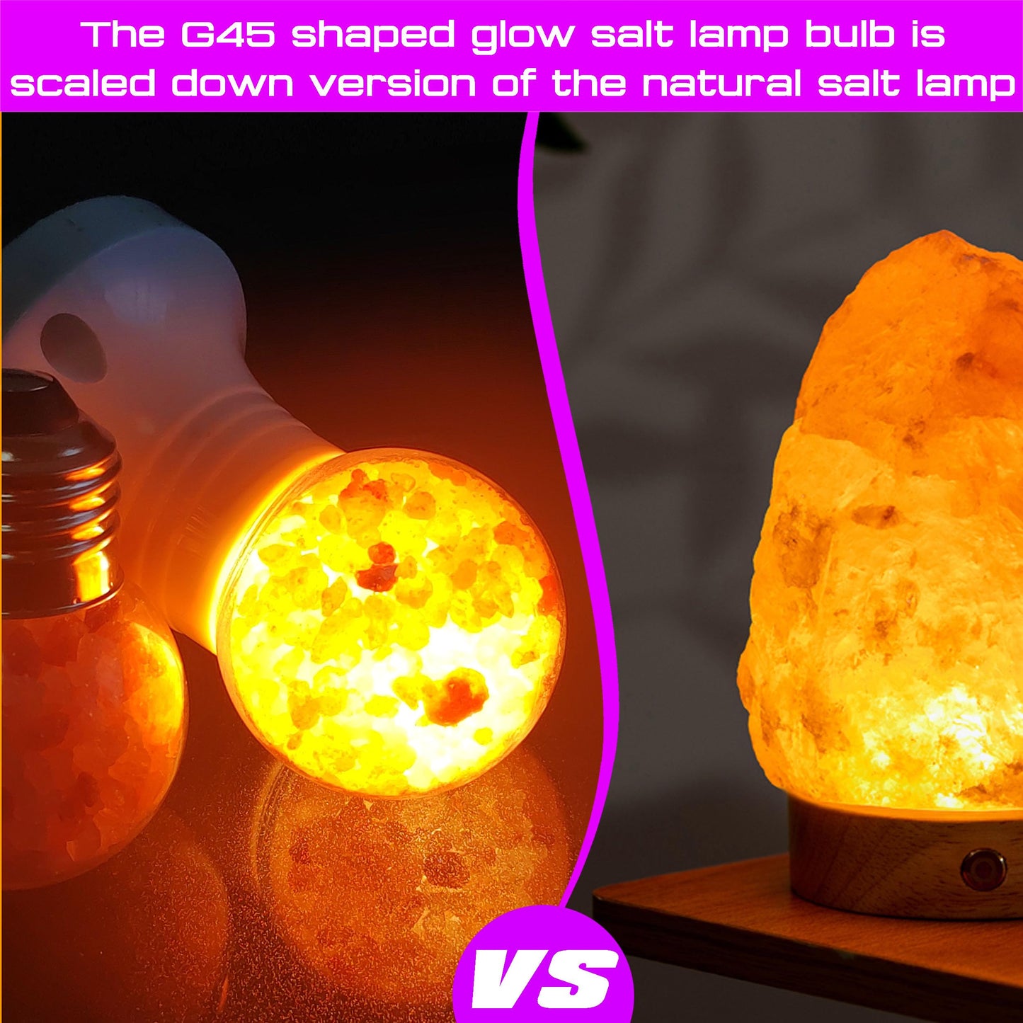 Elmoyle Himalayan Salt Lamp LED Light Bulbs, E26 2200K Warm Amber Pink, 3W Mood Lighting Night Light, E26 G45 Salt Rock Stress Relief Bulbs for Bedroom, Decor, Sleep Light, Non-Dimmable, 2pack