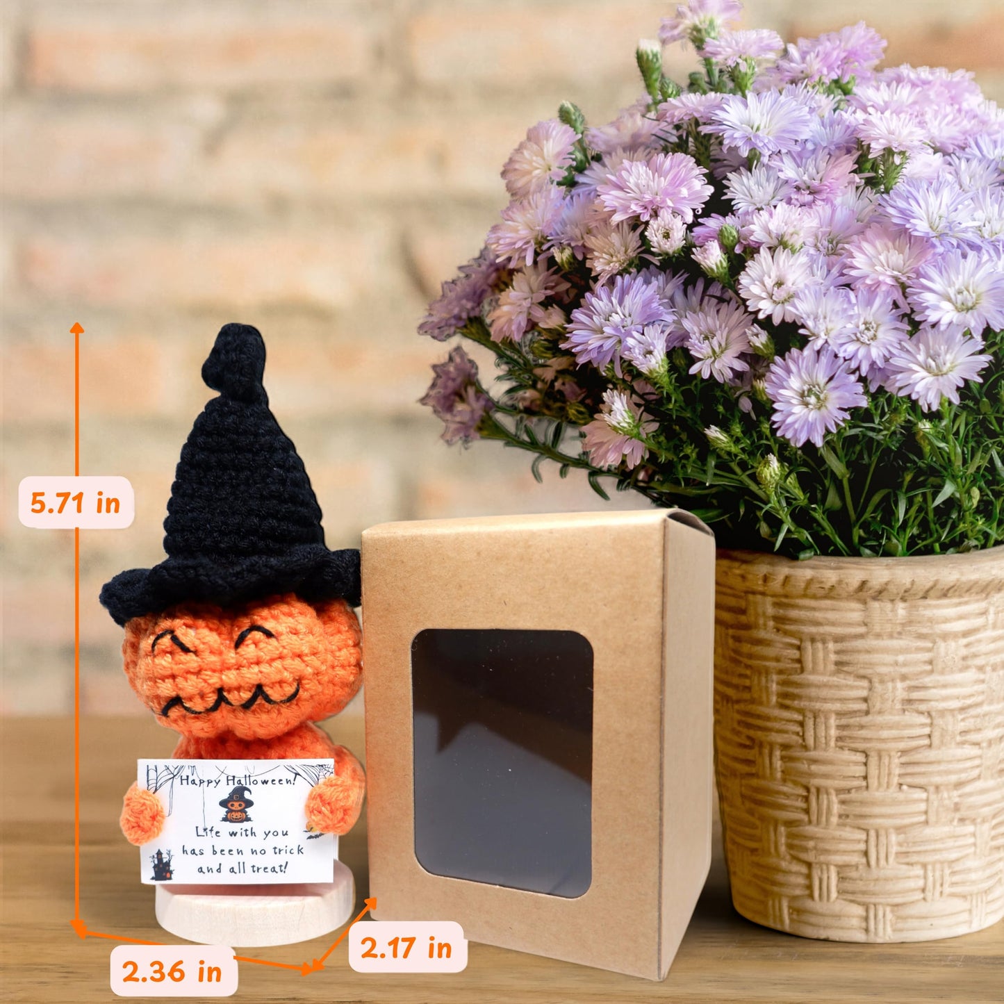 Emotional Support Crochet Halloween Ghost Pumpkin, Positive Crochet, Handmade Pumpkin Ghost Plush with Inspirational Message Card, Cute Motivational Ornament, Funny Decor (Pumpkin)