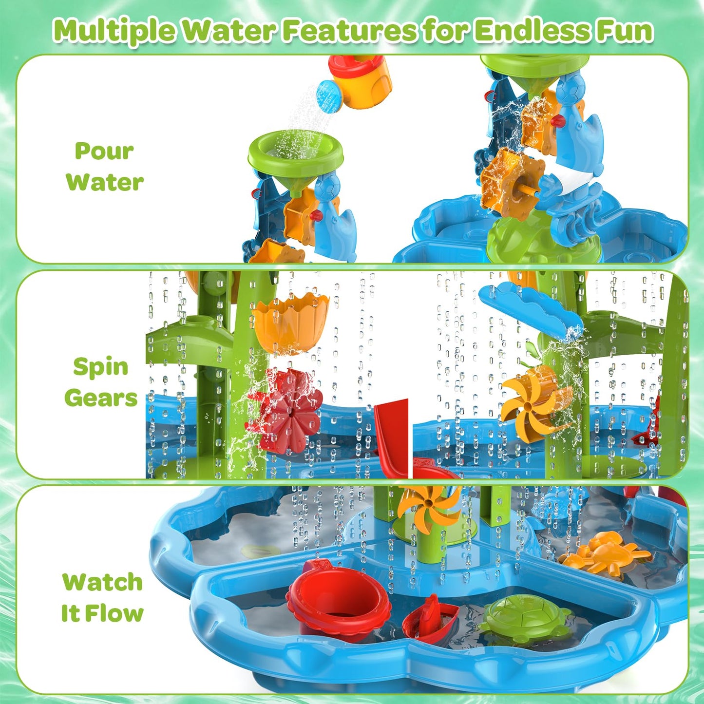 JSDOOGOO 3-Tier Kids Toddlers Water Sand Table - Multifunctional Summer Outdoor Toys with Stable Design,Sensory Learning Backyard Poolside Beach Activity Playset Gift for Boys Girls(Azure)