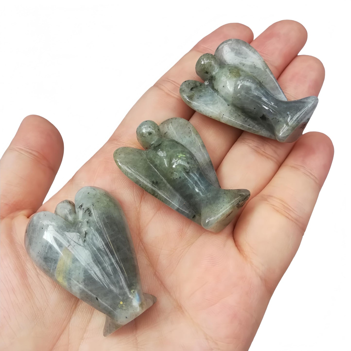 Afucats Natural Moonstone Healing Guardian Angel Indoor Decorative Stone,1.5 Inches Carving Pocket Palm Statue,Gift for Her Christmas Décor