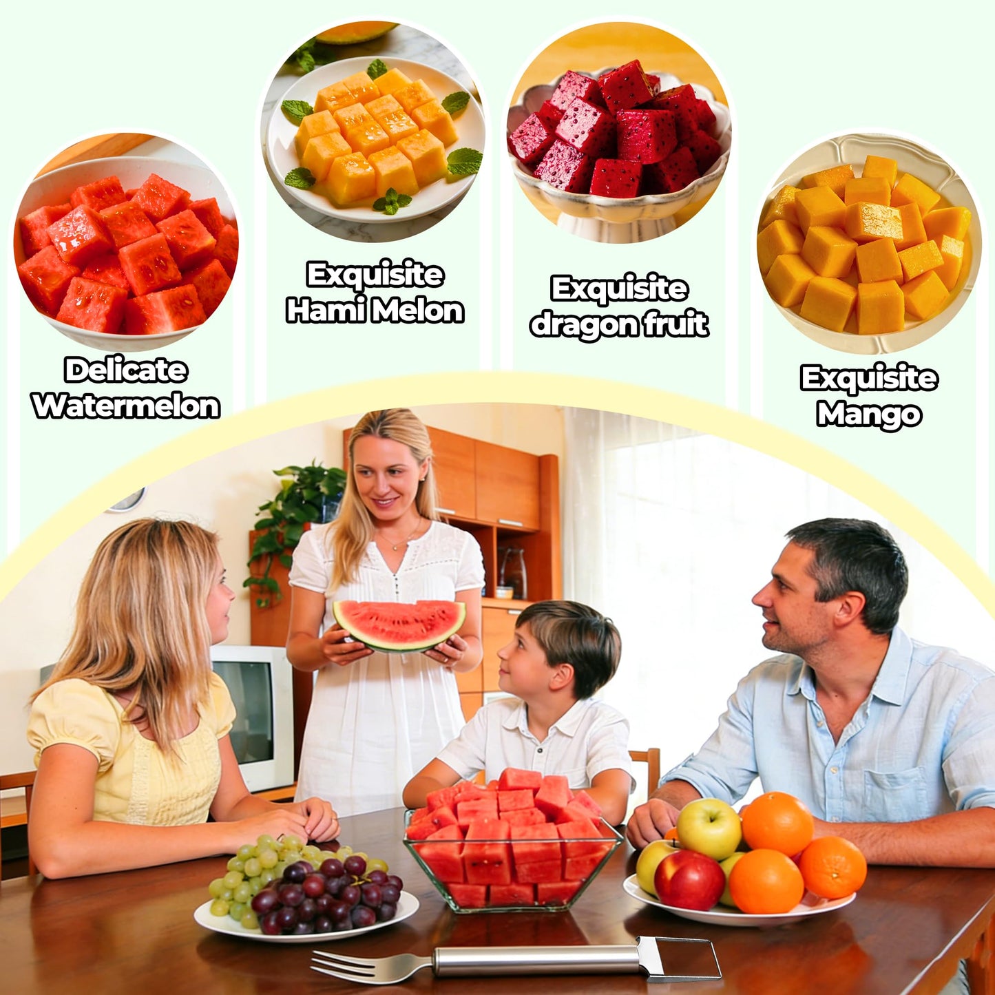 2-in-1 Stainless Steel Fruit Cutter, 2026 New Upgrade Dual Head Watermelon Fork Slicer Cutter Tool, Summer Watermelon Fruit Cutting Home Kitchen Gadgets (2PCS)