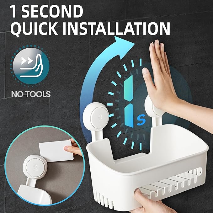 Shower Caddy Suction Cup Set - No-Drill Removable 3-Pack Organizer with Shower Shelf, Soap Dish, and Toothbrush Holder - Strong Suction, Waterproof, Ideal for Bathroom Organization