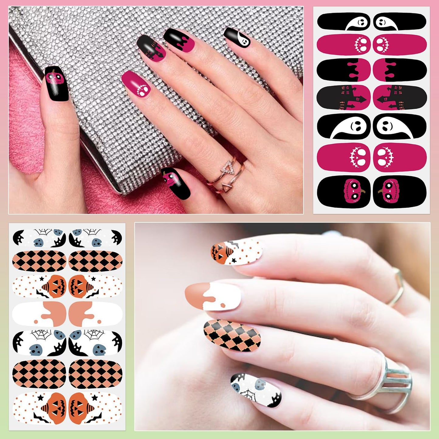 DANNEASY 24 Sheets Fall and Halloween Nail Polish Stickers Full Nail Wraps for Women Holiday Maple Leaf Nail Polish Strips Self Adhesive Fingernail Stickers with Nail File, Cuticle Stick